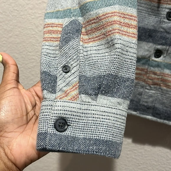 Men's Striped Hooded Jacket Button Down Gray Blue Sz Small Casual - Picture 5 of 11